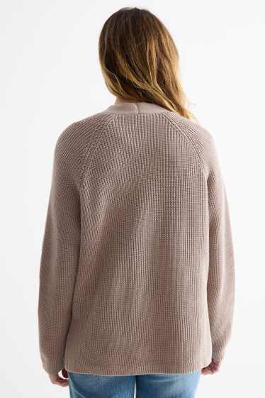 Femmes - Gilet en maille - côtelé - taupe