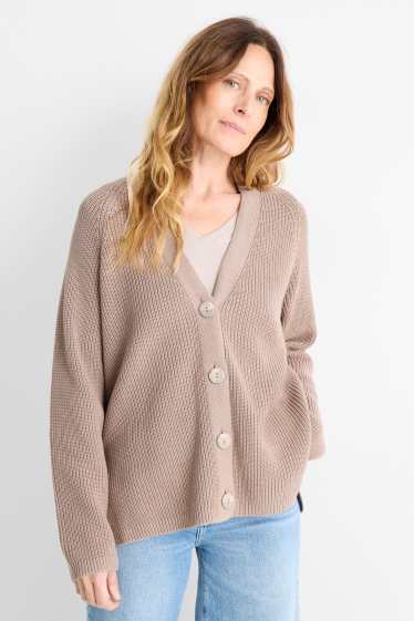 Femmes - Gilet en maille - côtelé - taupe