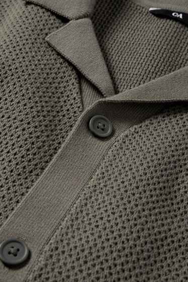 Hommes - Chemise en maille - regular fit - col à revers - vert foncé