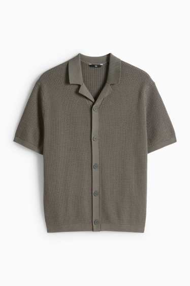 Hommes - Chemise en maille - regular fit - col à revers - vert foncé