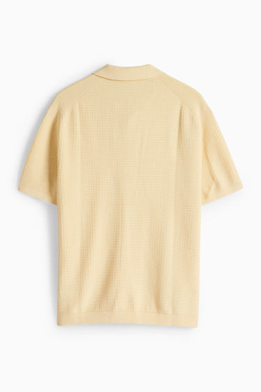 Pánské - Pletená polokošile - relaxed fit - strukturovaná - světle žlutá