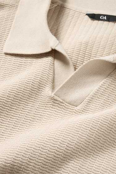 Pánské - Pletená polokošile - relaxed fit - strukturovaná - světle béžová