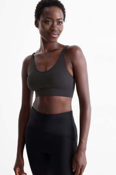Femmes - Soutien-gorge de sport - ampliforme - finition côtelée - sans coutures - noir