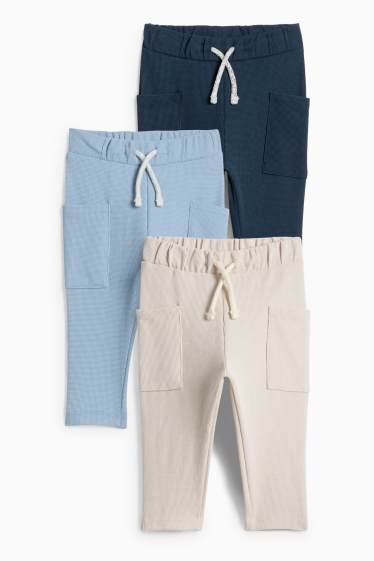 Baby Buben - Multipack 3er - Baby-Jogginghose - strukturiert - blau  / beige