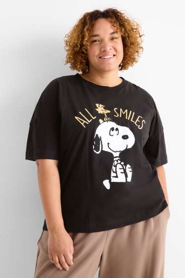 Donna - T-shirt - regular fit - effetto brillante - Peanuts - nero