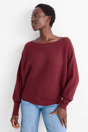 Dámské - Svetr - žebrovaný - bordeaux