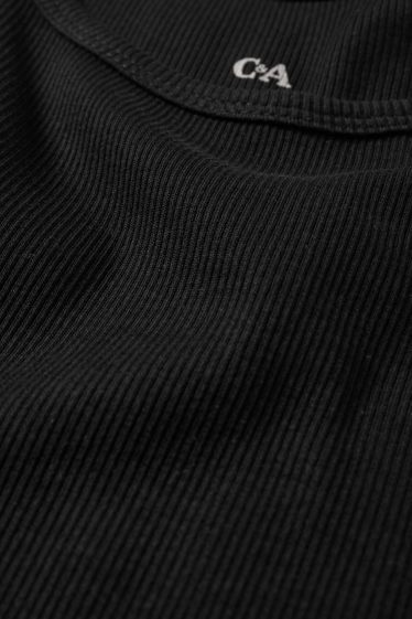 Dámské - Tričko - slim fit - žebrované - černá