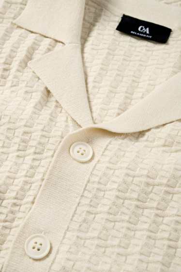 Men - Knitted shirt - regular fit - lapel collar - textured - light beige
