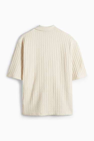 Men - Knitted shirt - regular fit - lapel collar - textured - light beige