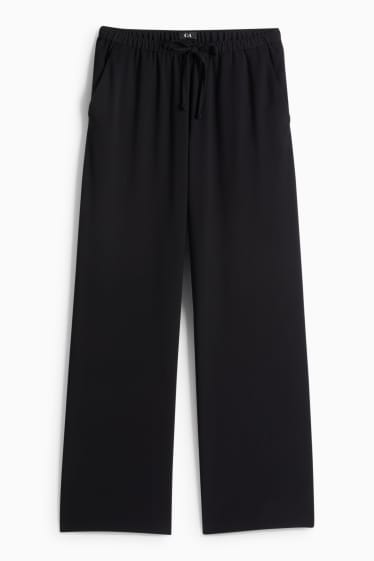 Dámské - Plátěné kalhoty - mid waist - wide leg - černá