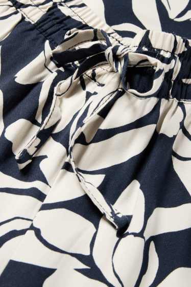 Damen - Stoffhose - High Waist - Tapered Fit - geblümt - dunkelblau / cremeweiss