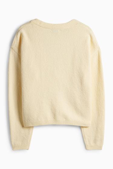 Women - Knitted cardigan - light yellow
