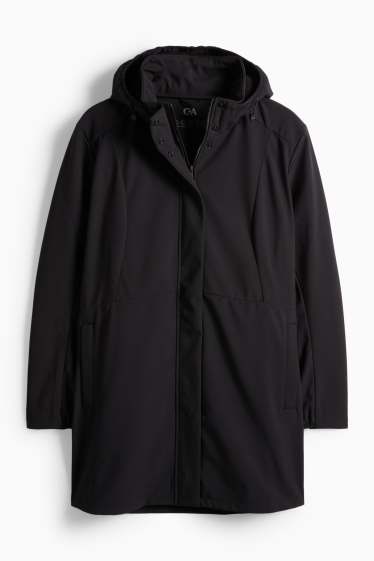 Damen - Softshellmantel mit Kapuze - wasserabweisend - 4 Way Stretch - schwarz