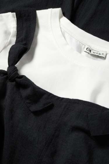 Donna - Set - t-shirt e salopette premaman - 2 pezzi - nero / bianco