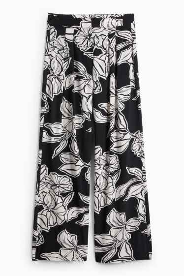 Donna - Pantaloni di stoffa - vita alta - gamba larga - nero / bianco