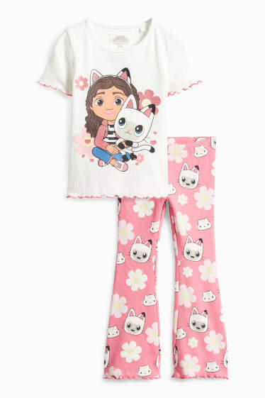 Kinder Mädchen - Gabby's Dollhouse - Set - Kurzarmshirt und Flared Leggings - weiß / pink