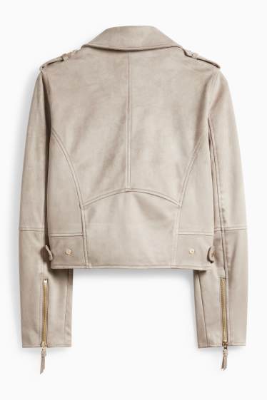 Damen - Bikerjacke - Velourslederimitat - grau