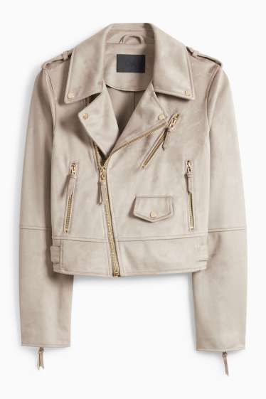 Damen - Bikerjacke - Velourslederimitat - grau