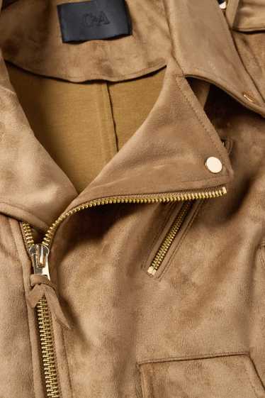 Damen - Bikerjacke - Velourslederimitat - braun