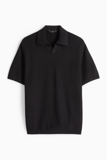 Bărbați - Tricou polo din tricot - regular fit - structurat - negru