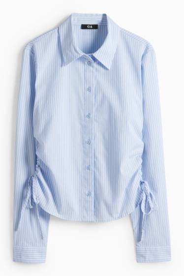 Dames - Blouse - gestreept - wit / lichtblauw