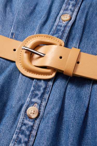 Damen - Jeans-Blusenkleid mit V-Ausschnitt und Gürtel - jeansblau