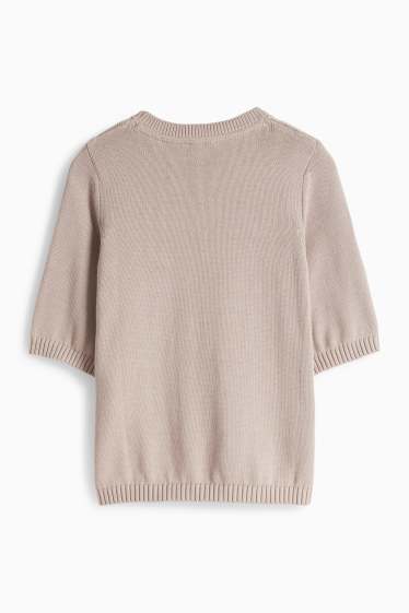 Femei - Pulover tricotat - mânecă scurtă - taupe