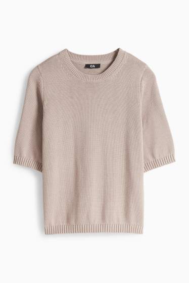 Femei - Pulover tricotat - mânecă scurtă - taupe