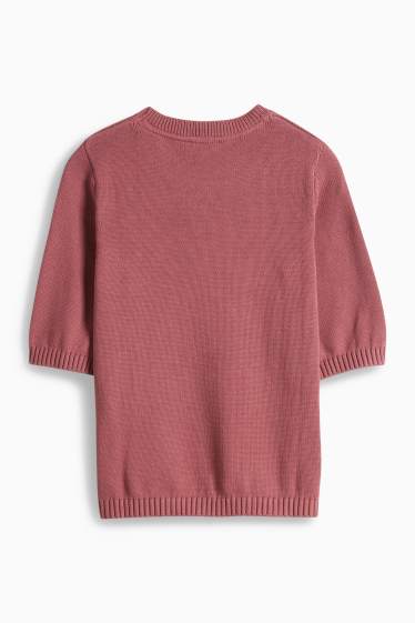 Femei - Pulover tricotat - mânecă scurtă - bordo