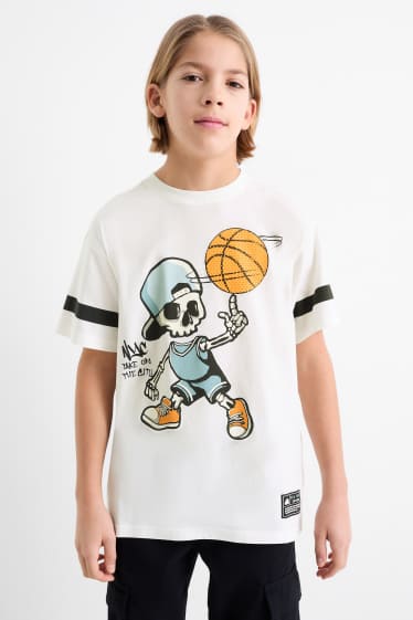 Enfants garçons - Basketball et squelette - T-shirt - blanc
