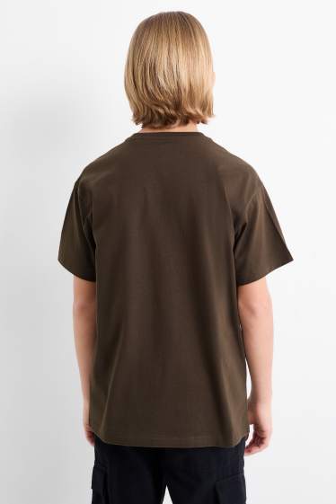 Kinder Jungen - Pizza - Kurzarmshirt - dunkelbraun