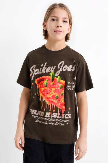 Kinder Jungen - Pizza - Kurzarmshirt - dunkelbraun