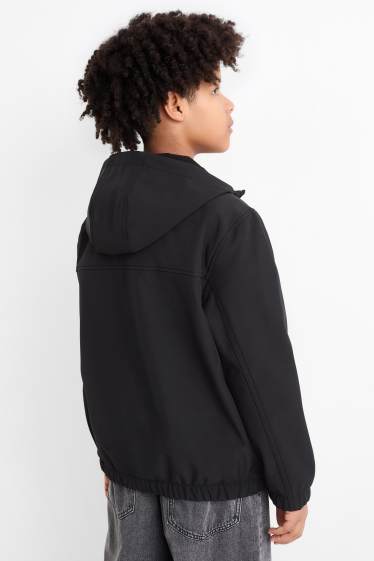 Kinder Buben - Softshelljacke mit Kapuze - wasserdicht - schwarz