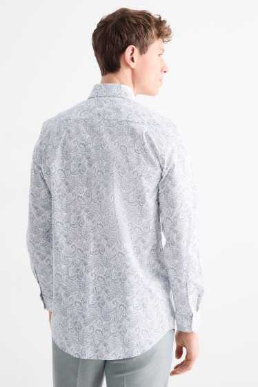Men - Business shirt - regular fit - kent collar - easy-iron - patterned - white / light blue