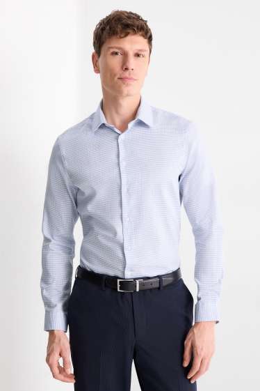 Hommes - Chemise de bureau - slim fit - col kent - sans repassage - finition texturée - blanc / bleu clair