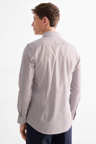 Heren - Business-overhemd - slim fit - cut away - strijkvrij - gestreept - bruin / crème wit