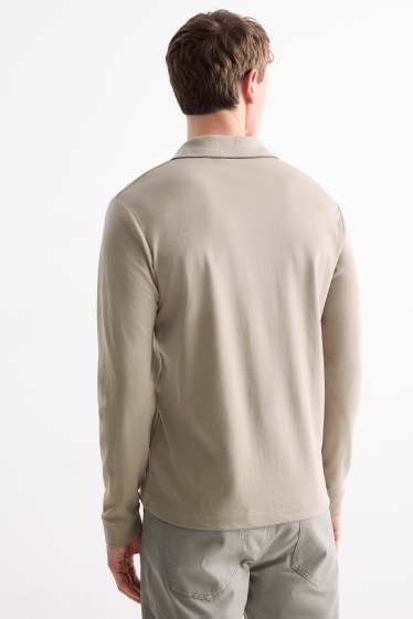 Men - Long sleeve polo shirt - regular fit - beige