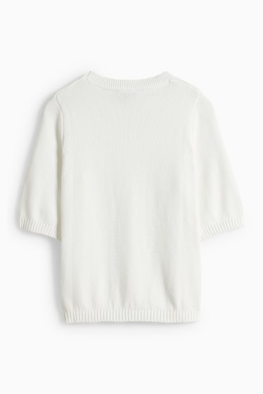 Femei - Pulover tricotat - mânecă scurtă - alb