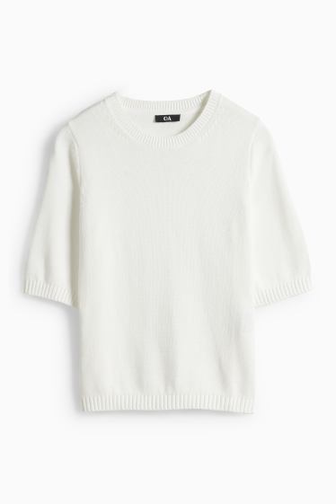 Femei - Pulover tricotat - mânecă scurtă - alb