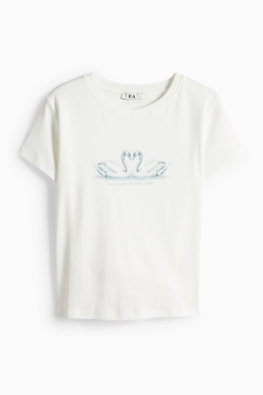 Donna - T-shirt - oversize - a coste - bianco