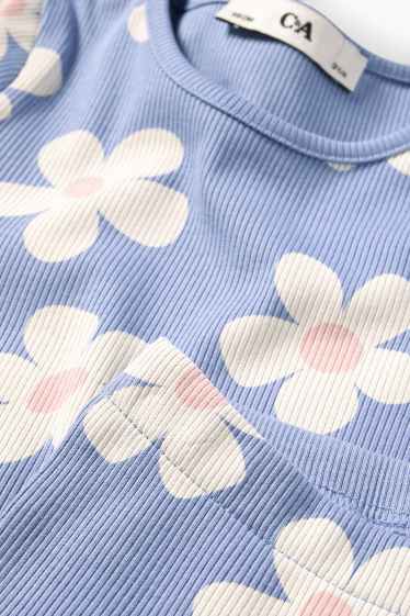 Enfants filles - Fleur - ensemble - T-shirt et flared legging - finition côtelée - bleu / blanc