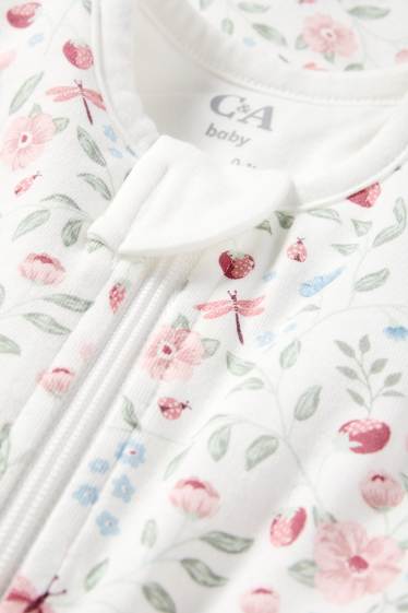 Baby: meisjes - Bloemetjes - babyslaapzak - 0 tot 4 maanden - wit / roze