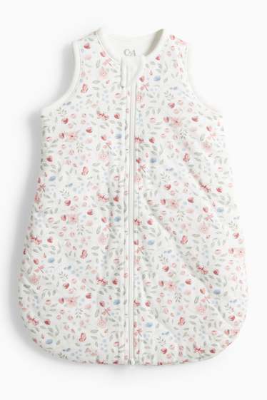 Baby: meisjes - Bloemetjes - babyslaapzak - 0 tot 4 maanden - wit / roze