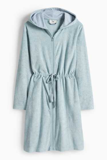 Damen - Bademantel mit Kapuze - türkis