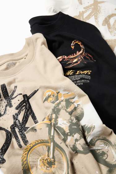 Kinder Jungen - Multipack 3er - Motorrad, Skorpion und Skater - Kurzarmshirt - taupe