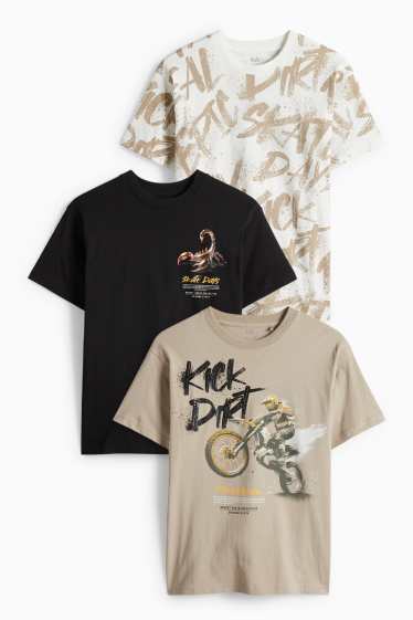 Kinder Jungen - Multipack 3er - Motorrad, Skorpion und Skater - Kurzarmshirt - taupe