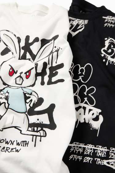 Kinder Jungen - Multipack 2er - Graffiti - Kurzarmshirt - schwarz / weiss