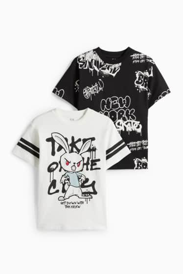 Kinder Jungen - Multipack 2er - Graffiti - Kurzarmshirt - schwarz / weiss