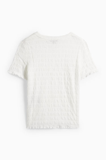 Dámské - Tričko - regular fit - žabičkované - krémově bílá
