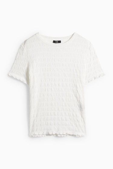 Dámské - Tričko - regular fit - žabičkované - krémově bílá